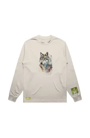 WOLFPACK UNLTD L/S GRAPHIC TEE | BLOOD ORANGE MOON | ECRU BEIGE