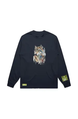 WOLFPACK UNLTD L/S GRAPHIC TEE | BLOOD ORANGE MOON | NAVY BLUE