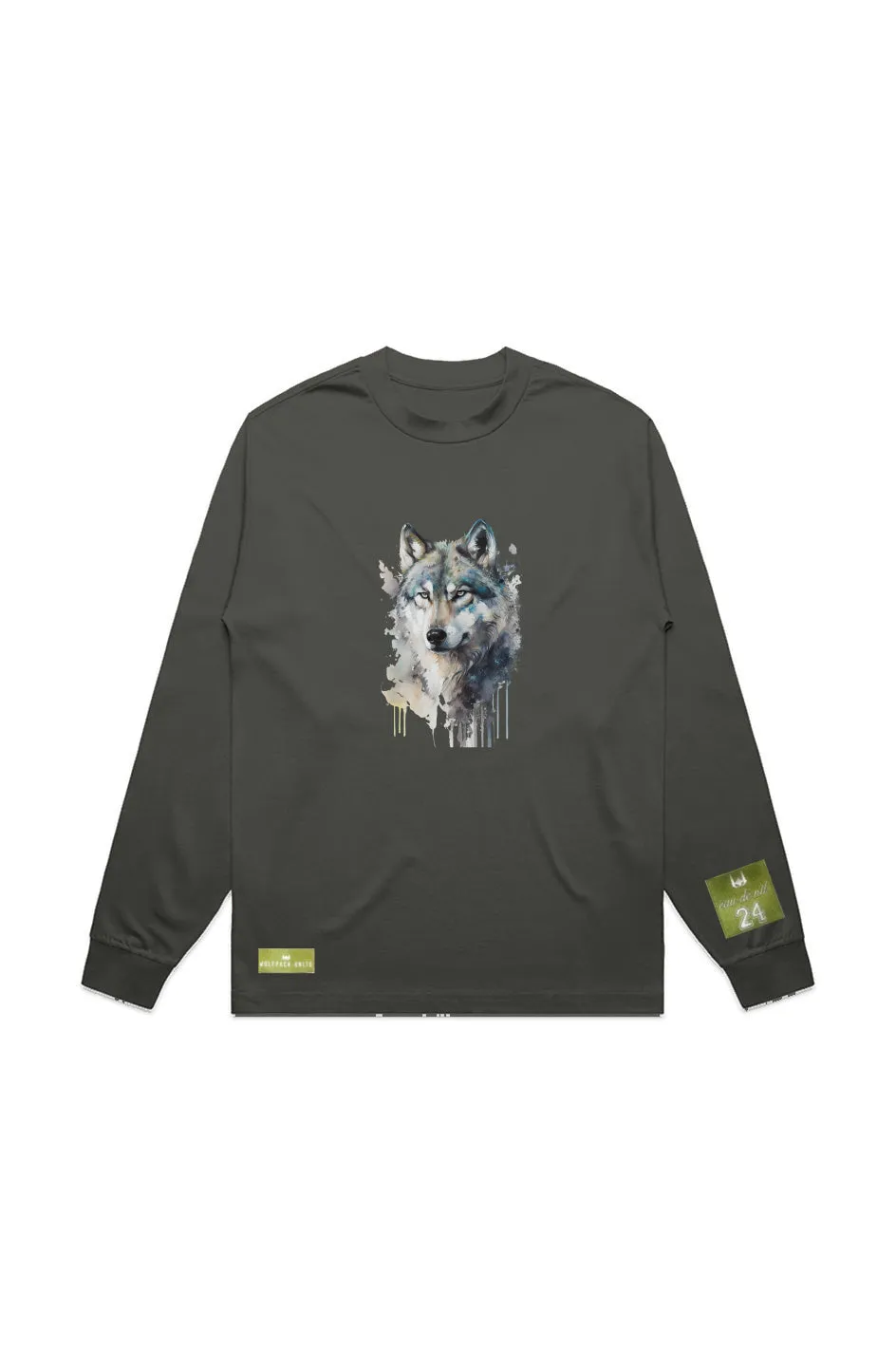 WOLFPACK UNLTD L/S GRAPHIC TEE | WHITE NIGHT RIDER | CYPRESS OLIVE GREEN