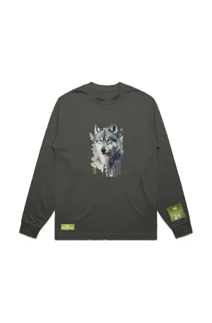 WOLFPACK UNLTD L/S GRAPHIC TEE | WHITE NIGHT RIDER | CYPRESS OLIVE GREEN