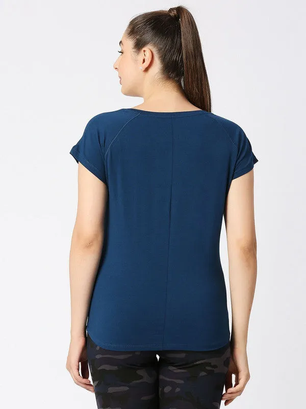 Women Aqua Blue Solid Sports T-Shirt - Space Tee-AB