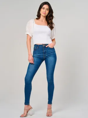 WOMEN'S SHORT EYELET SLEEVE SMOCK TOP