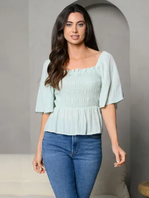 WOMEN'S SHORT SELEEVE RUFFLE SMOCK TOP