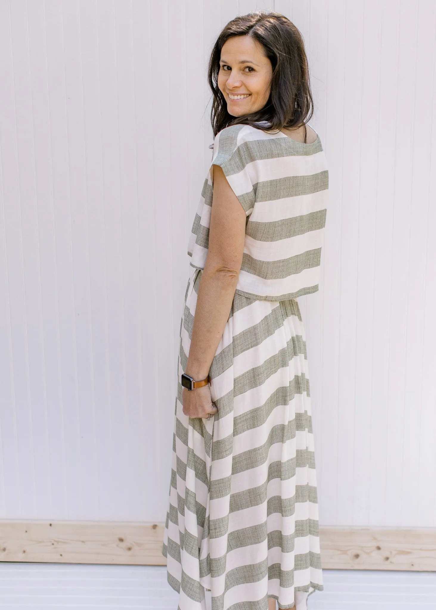 X Olive Stripe Top