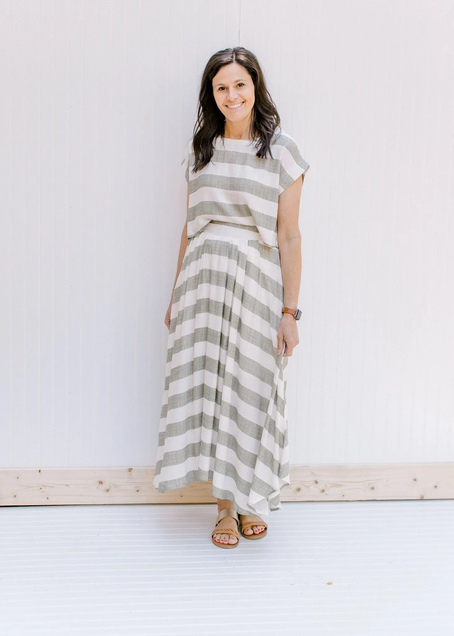 X Olive Stripe Top