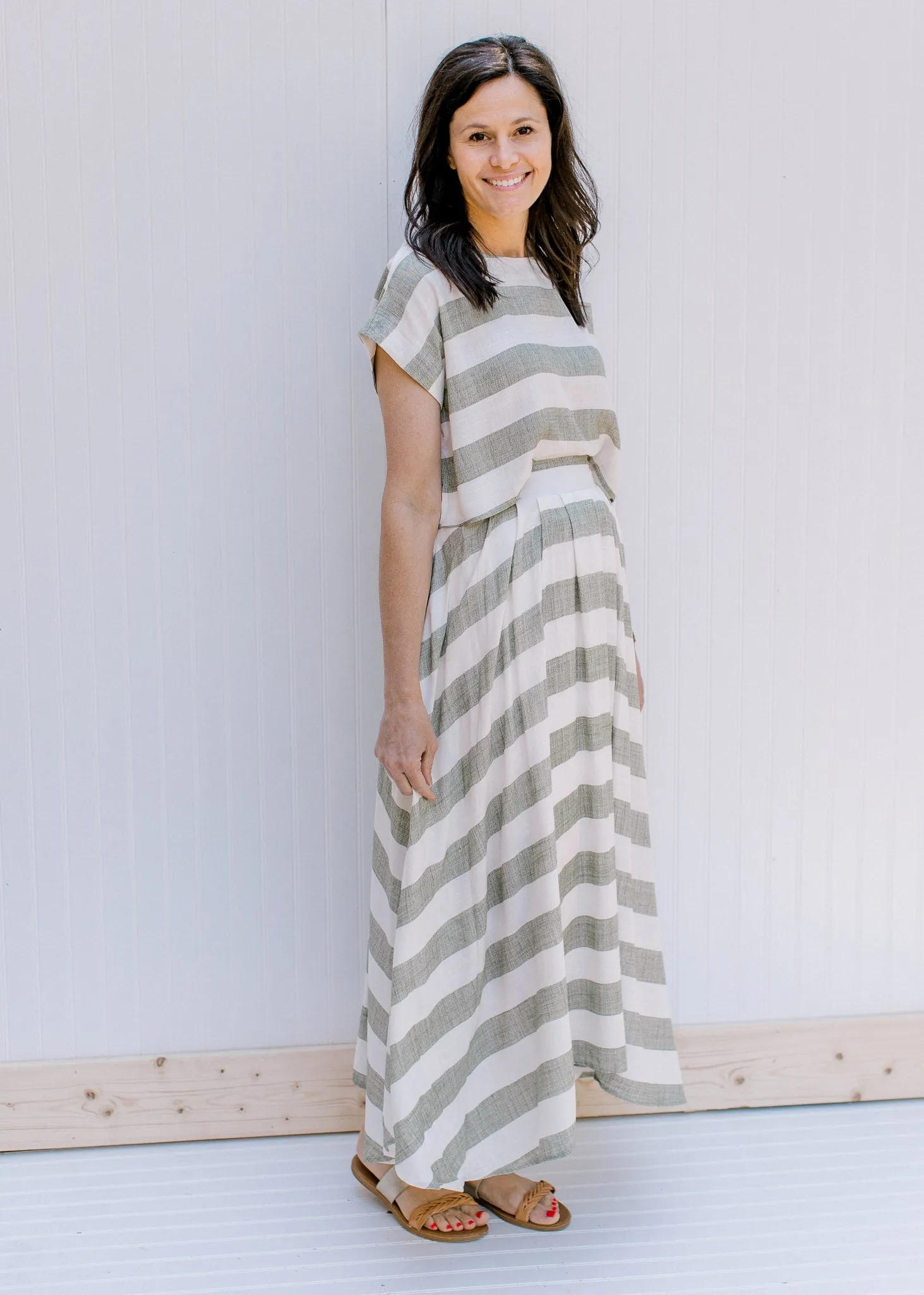 X Olive Stripe Top