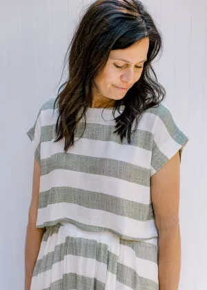 X Olive Stripe Top