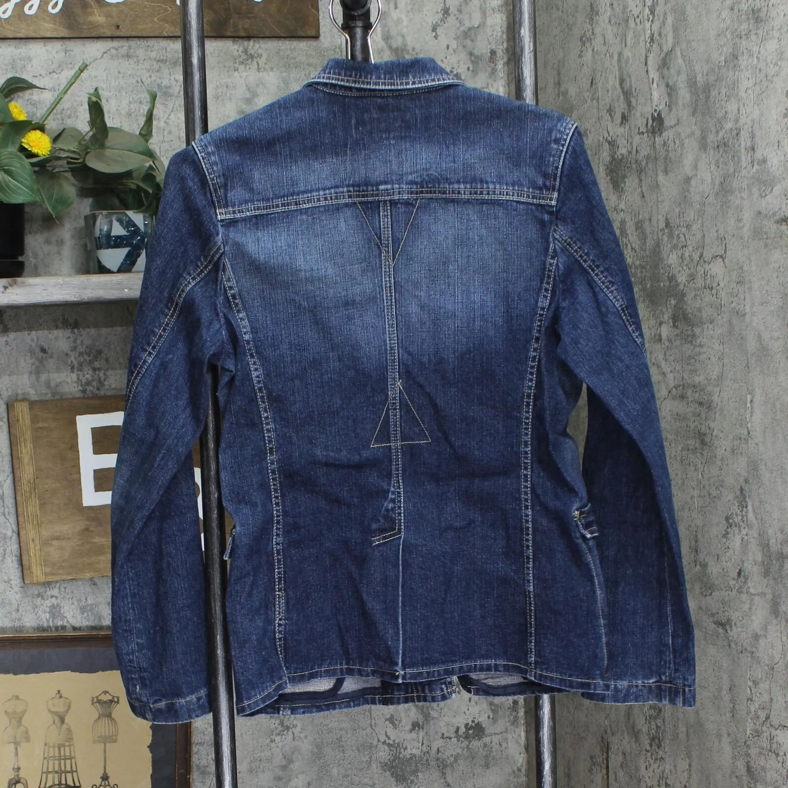 Yuka Jeans Womens Button Up Track Jean Long Denim Jacket 1678fc57506d31 Blue S